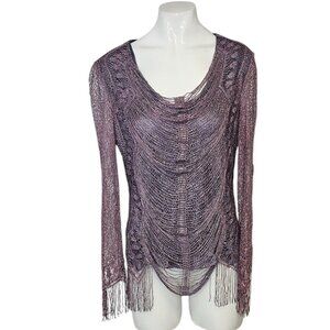 Damianou Vintage Fringe Metallic Long Sleeve Top, Fairycore, Whimsy, Size medium